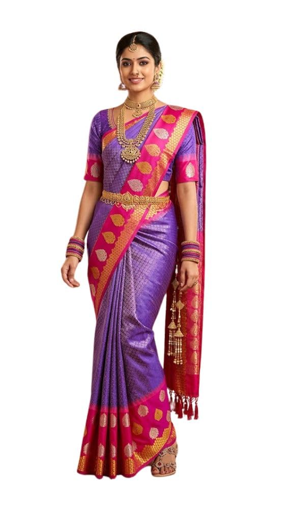 SREE KUMARAN Women's Kanchipuram Kubera Brocade Silk Pure Pattu Sarees With Blouse