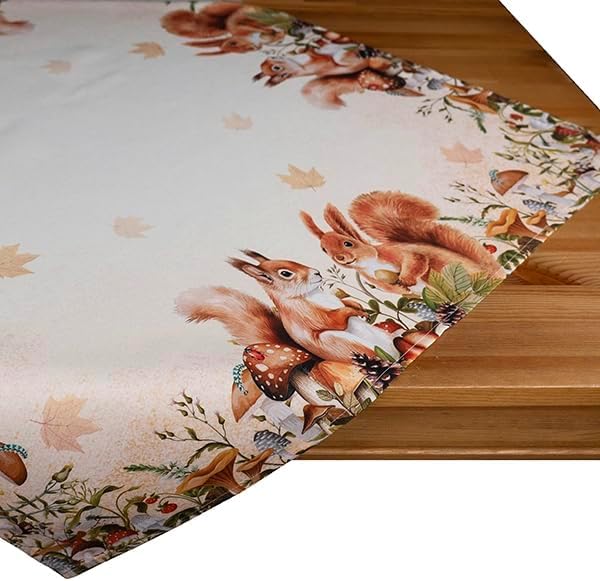 texpot Tischdecke 85 x 85 cm Druckmotiv Eichhörnchen Herbst Tischtuch