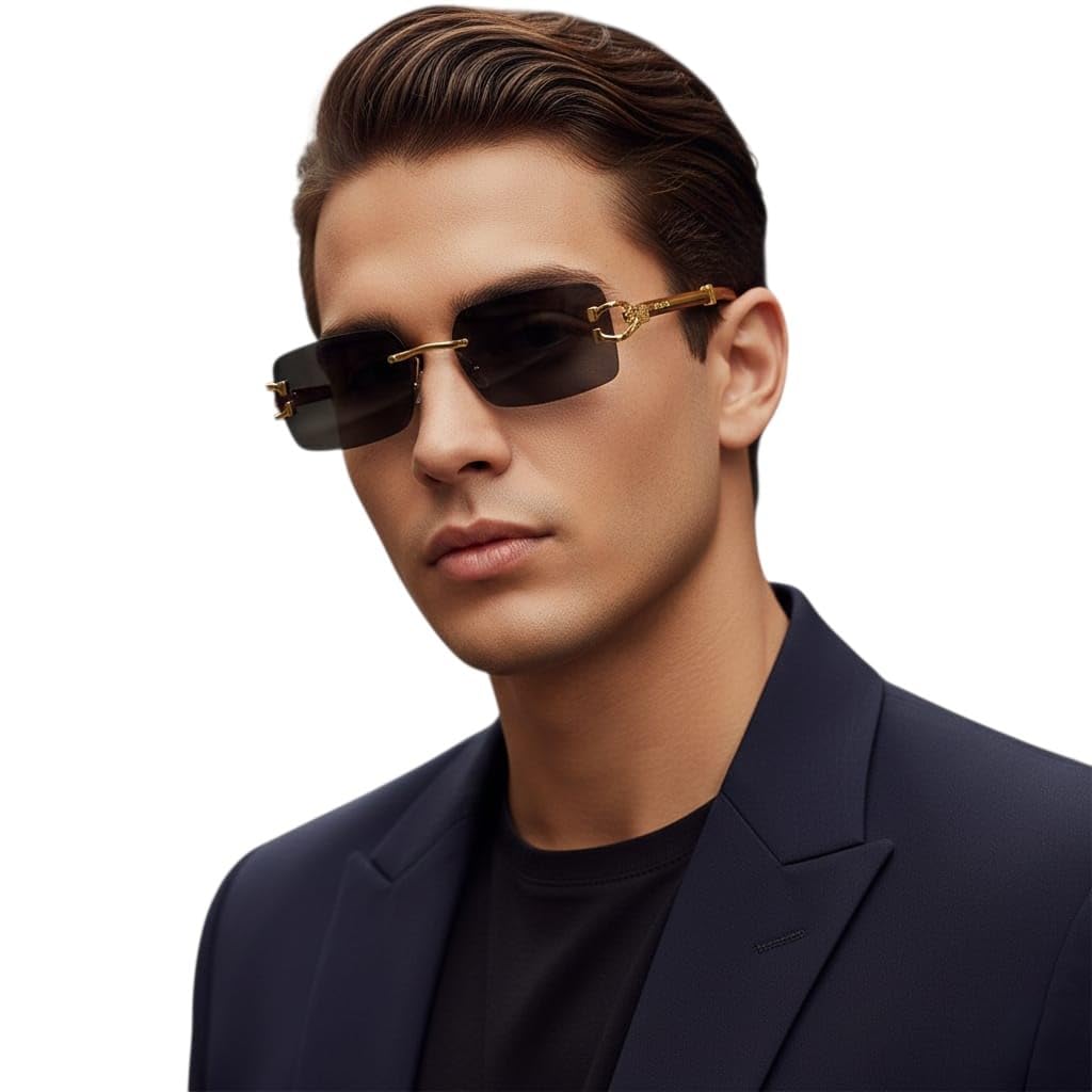 legend eyewear Rectangular Rimless Sunglasses for Men and Women with Decorated Arms-picture-10