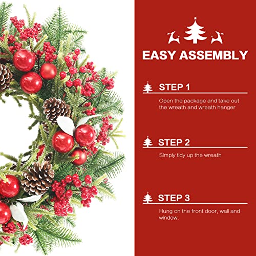 Super Holiday Artificial Christmas Wreath, Front Door Wreaths Decorations For Home, Party, Holiday, Thanksgiving, Xmas Decor - With Wreath Hanger, Green/Red. #TOP5