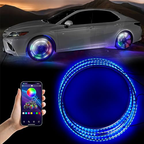 Forten Kingdom 17inch Super Bright Car Truck Tire Wheel Light Dream Chasing Color Flow Illuminated LED Single Row Wheel Ring Lights Lamps Accessories (Fits 21-28 inch tire Wheel)