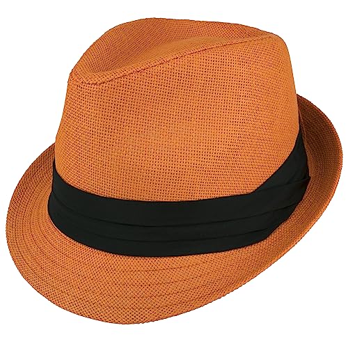 Gelante Summer Fedora Panama Straw Hats with Black Band M215-Orange-S/M