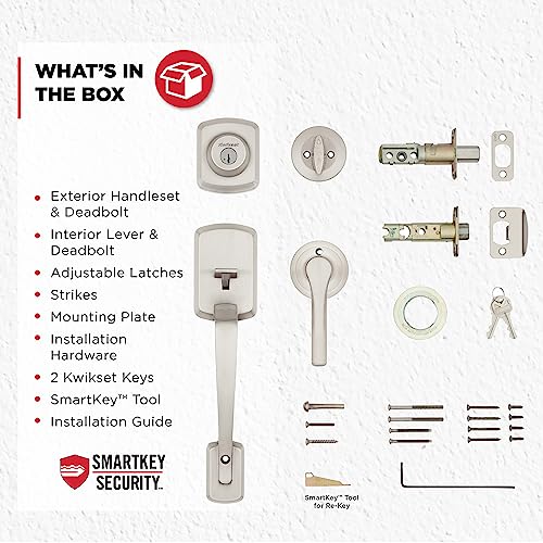 Image of Kwikset Henley Front Door Lock Handle and Deadbolt Set, Entry Handleset Exterior with Interior Reversible Lever, Satin Nickel, Pick Resistant SmartKey Rekey Deadbolt Security, with Microban Protection