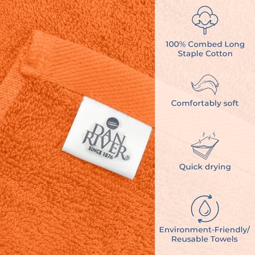 Image of DAN RIVER Bath Towels Set of 4, 27 x 54 Inches, 100% Cotton, Larger & Lighter Weight, Quicker to Dry, Super Soft and Absorbent, Ideal Bathroom Towels Set for Daily Use, Orange