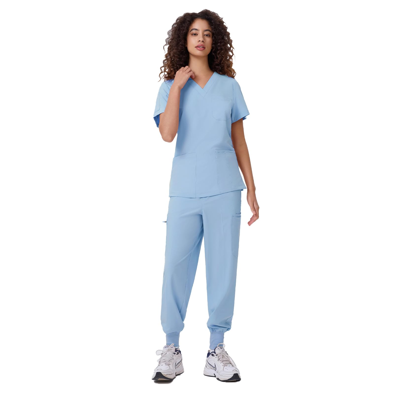 ANGEL GUARD Scrubs for Women Set - 13 Pockets, Water-Resistant Thick Fabric, V-Neck Top & Jogger Pants Medical Uniform