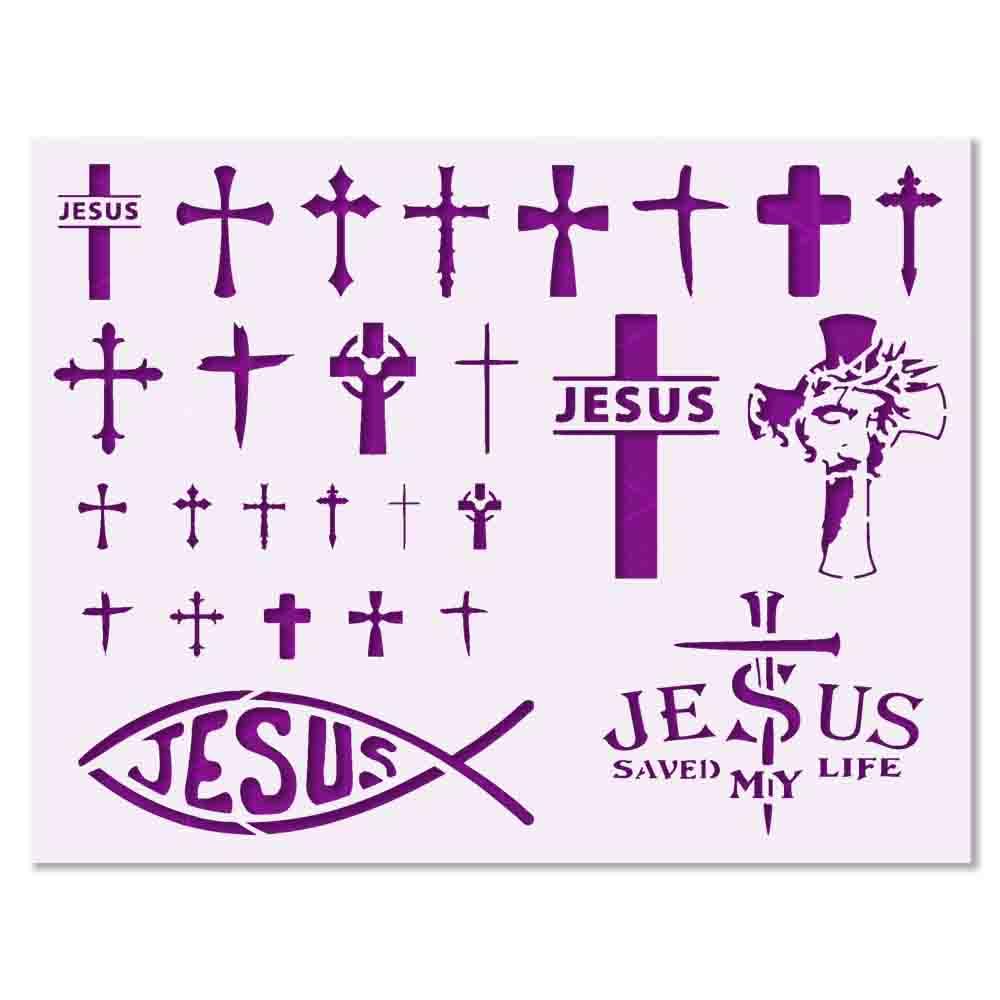 Jesus Christ Cross Stencil - Embrace the Spirit: Reusable & Durable - Perfect for Crafts, Wood, Walls, Canvases, and Decor - 10 mil Mylar (B)