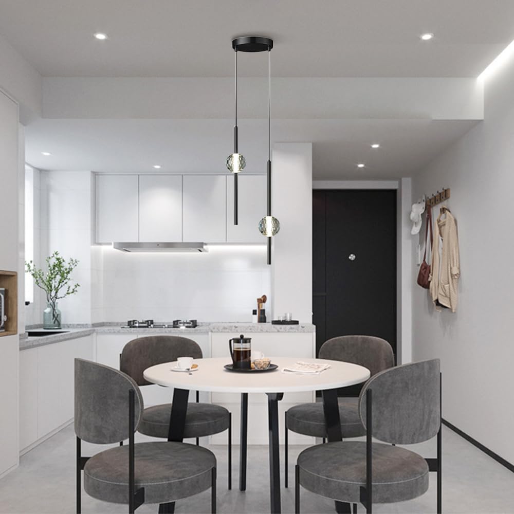 2-punktowy zestaw świateł Wisząca oprawa sufitowa Kryształowa lampa wisząca LED Mosiężna lampa wyspowa Tryb 3 kolorów Lampy wiszące Salon Sypialnia Lampy wiszące w stylu Art Deco LWX