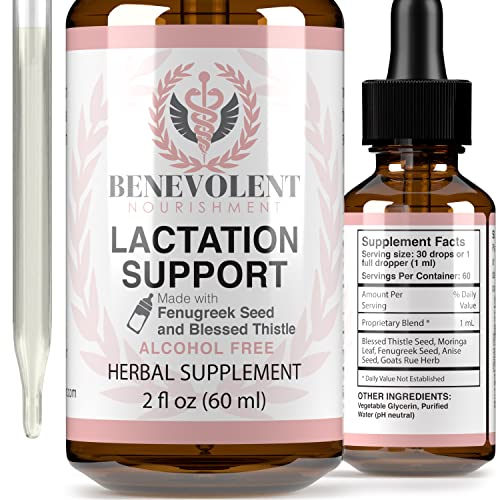 Image of Lactation Supplement Breastfeeding Support Liquid - Breast Milk Supply Increase for Mothers, Organic Drops of Fenugreek Blessed Thistle Goats Rue Herb, 100% 2X Absorption No Alcohol or Sugar