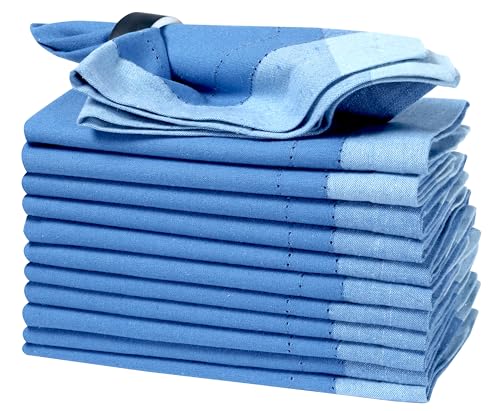 Bedding Craft Cotton Cloth Dinner Napkins Set of 12 – 20x20 Teal Blue Multi Double Hemstitched – Machine Washable Wedding & Party Fabric Table Napkins