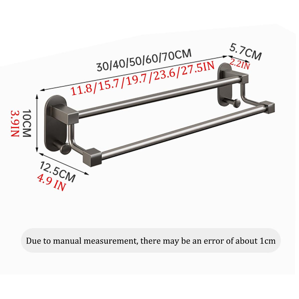 Toallero de Acero Inoxidable con Doble Barra Reforzada para baño, Soporte de Pared, Organizador de Manos para baño (40 cm/15,7 Pulgadas)