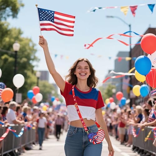 Image of 4th of July Purse for Women Sequin Beaded USA Star Purse American Flag Crossbody Shoulder Bag 4th of July Outfits