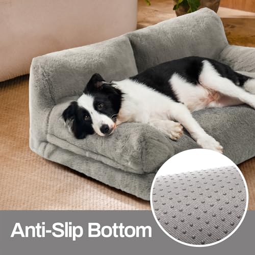MEWOOFUN Katzenbett, Flauschig und weich Katzensofa Katzencouchbett für mittlere und kleine Hunde/Katzen, süßes Katzenbett mit Rutschfester Unterseite (Grau, L)