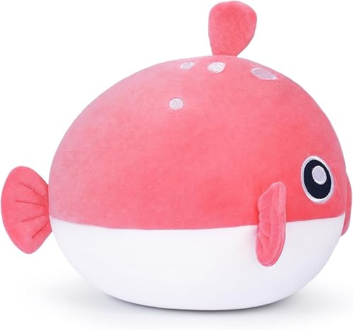 MIAOHAHA Lindo delfín de peluche de 11.8 pulgadas, muñeco de peluche de delfín para niños, almohada para abrazar, lindos peluches (rosa Fugu)