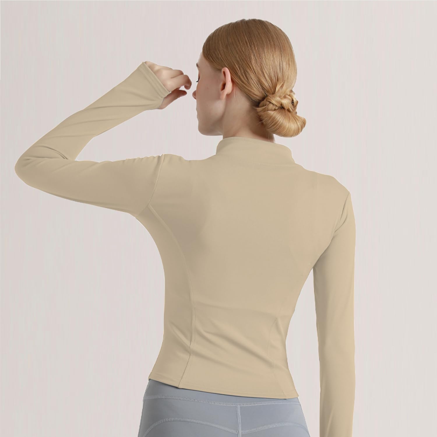 Women's Cropped Lightweight Stretchy Running Track Jackets Full Zip Slim Fit Athletic Tops with Thumb Holes - Image 5