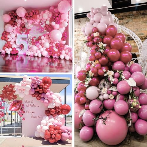 Image of PartyWoo Dusty Pink Balloon Arch Kit Garland 100 pcs Shades of Pink and Dusty Rose Balloons Different Sizes of 18 12 10 5 Inch for Valentine's Day Bridal Shower Wedding Anniversary Party Decorations