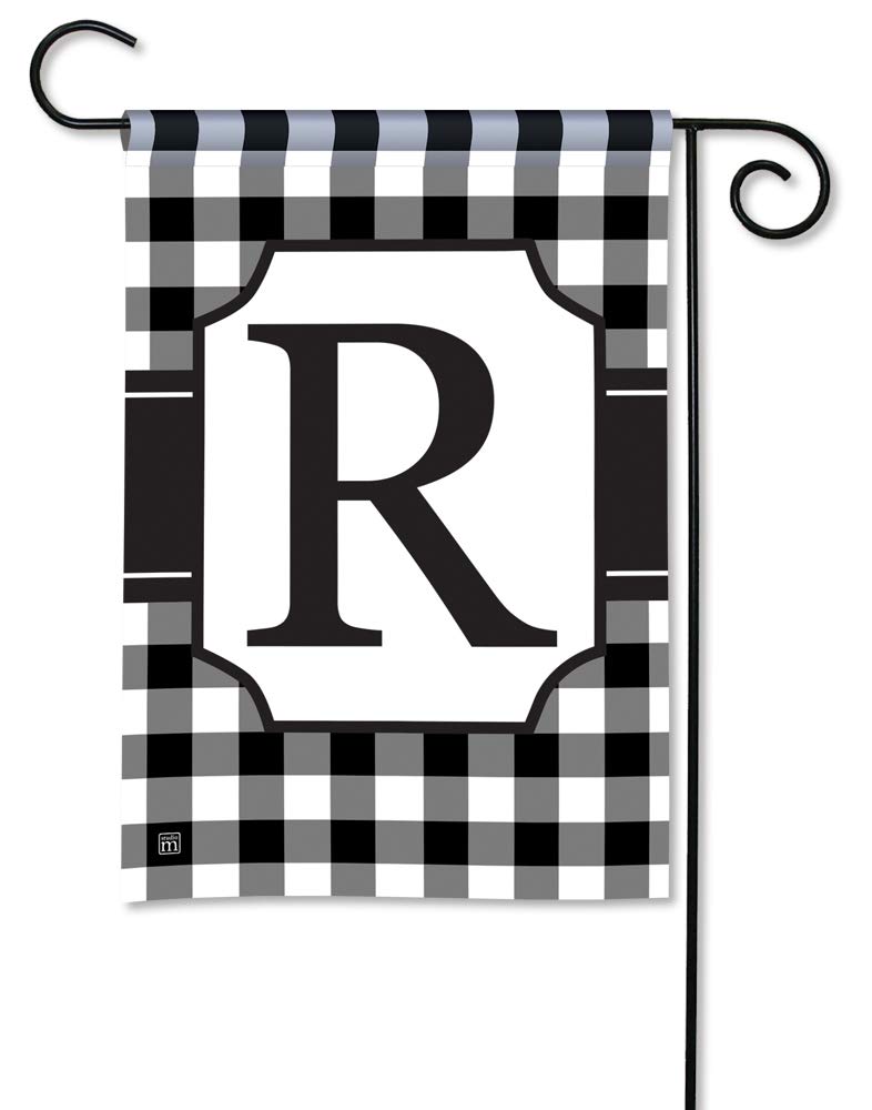 BreezeArt Studio M Black & White Check Monogram R Decorative Garden Flag – Premium Quality, 12.5 x 18 Inches