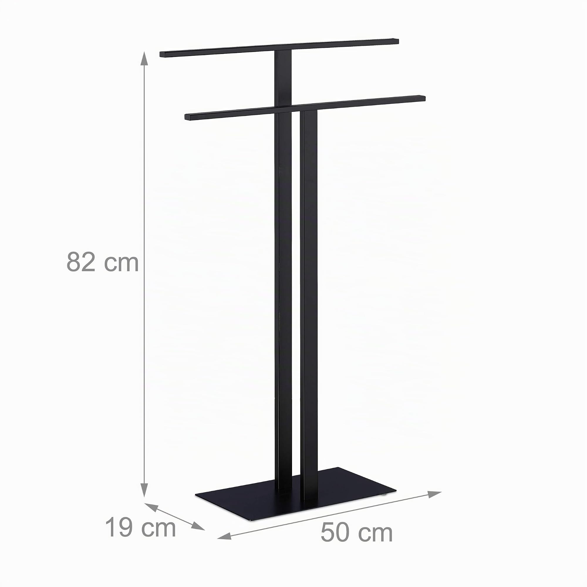 Relaxdays Porte-Serviettes, 2 Barres, Autonome, Salle de Bain, Fer, Valet de Chambre Double HLP: 82 x 50 x 19 cm, Noir