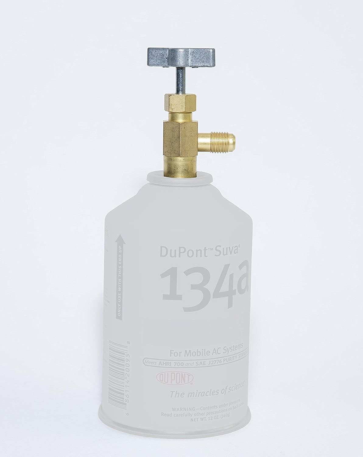 R134a Refrigerant Self-Piercing Can Tap Valve with 1/4 Flare port for AUTO AC recharging, Easily connecting with Quick Coupler