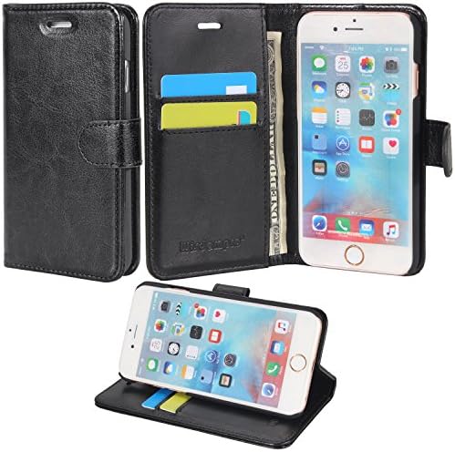 Wisdompro iPhone 6s Case, iPhone 6 Case, Premium PU Leather 2-in-1 Protective Folio Flip Wallet Kickstand Case with Credit Card Holder Slots for Apple 4.7 Inch iPhone 6s 6(Black with Stand)