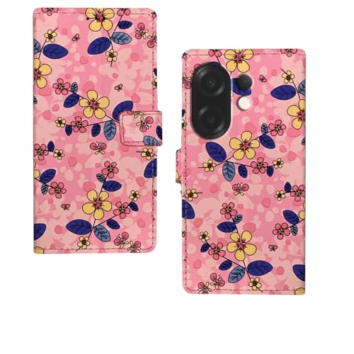 Image of amazon basics Vivo X200T 5G Flip Cover | Card Pockets Wallet & Stand | Flip Cover for Vivo X200T 5G (Pink Flower)