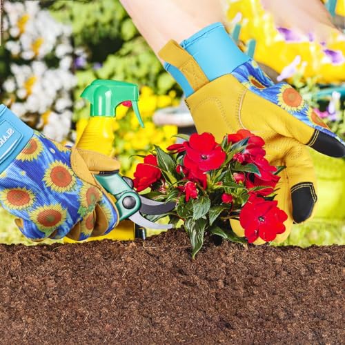 Image of Leather-Gardening-Gloves for Women - Thorn-Proof Work-Gloves with Touch Screen for Weeding, Digging, Planting,Pruning Yard garden Gloves -Medium