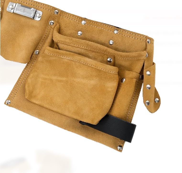 Crisalide® - Professioneller Werkzeuggürtel für Zimmermänner aus hochwertigem Leder (Universalgröße) Wildleder mit 4 Taschen + Hammerhalter