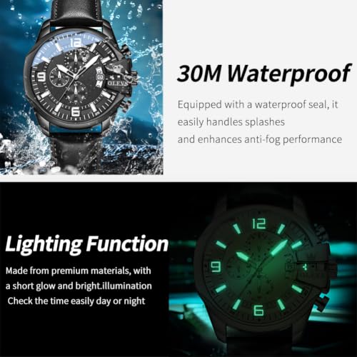 Image of OLEVS Men Watch Big Face Chronograph Waterproof Leather Strap Fashion Watch