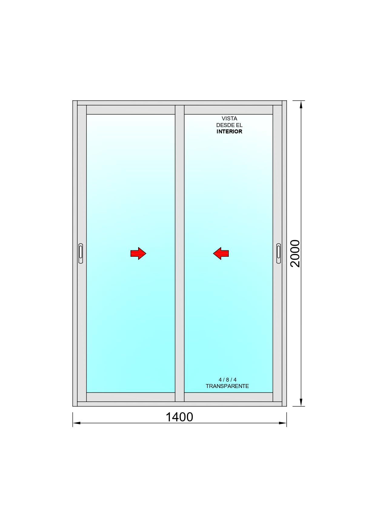 Ventanastock Puerta Balconera Aluminio 1400x2000 Corredera 2 hojas y marco preparado en kit