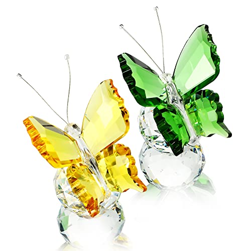 H&D HYALINE & DORA Handmade Crystal Flying Butterfly Figurine Collectible, Glass Butterfly Figurines and Statues, Table Centerpiece Crystal Paperweight Decorative，Pack of 2