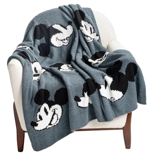 Jay Franco Disney Mickey Mouse Faces Feather Knit Fluffy Throw Blanket - Fuzzy Blanket Measures 50 x 60 Inch | Super Soft Lightweight Bedding
