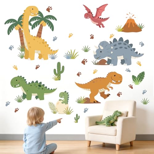 Amimagen Dinosaur Wall Decals for Bedroom: Removable 95%+ No-Residue - Peel and Stick Four-Step Makeover - Vinyl Wall Stickers for Boys 1-12 Years