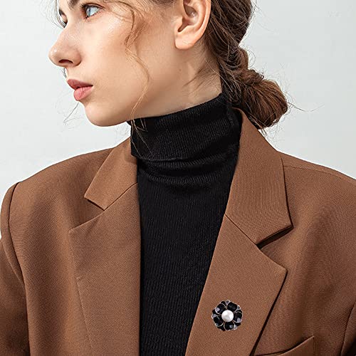 Image of Women Camellia Flower Pearl Enamel Brooch Pins for Ladies Jewelry Fashion