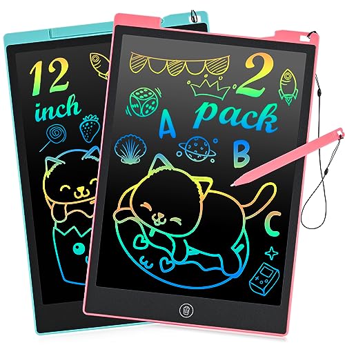 RaceGT 2 Piezas Tableta Escritura LCD Color 12 Pulgadas, Pizarra Magica Infantil 12 Pulgadas, Tablet Escritura Niños, Tableta Gráfica LCD, Juguetes Infantil para niñas 3 4 5 6 7 8 9años