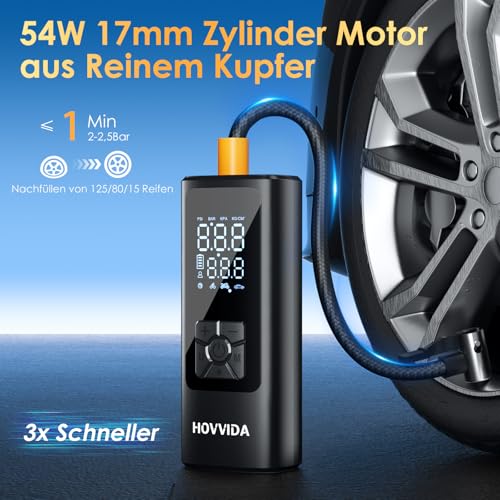 HOVVIDA Elektrische Luftpumpe, Luftpumpe Fahrrad, Elektrische Luftpumpe Akku, Tragbarer Fahrradpumpe Akku, 150 PSI (10,3 Bar) 5V, Auto-Abschaltung, LED, für Auto, Motorrad, Fahrrad, Ball