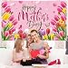 Mothers Day Decorations Banner Large 72 x 44inch Happy Mother's Day Backdrop Flowers Tulip Pink Seasonal Holiday Backdrop for Indoor Outdoor Garden,Yard,Home Party Decorations