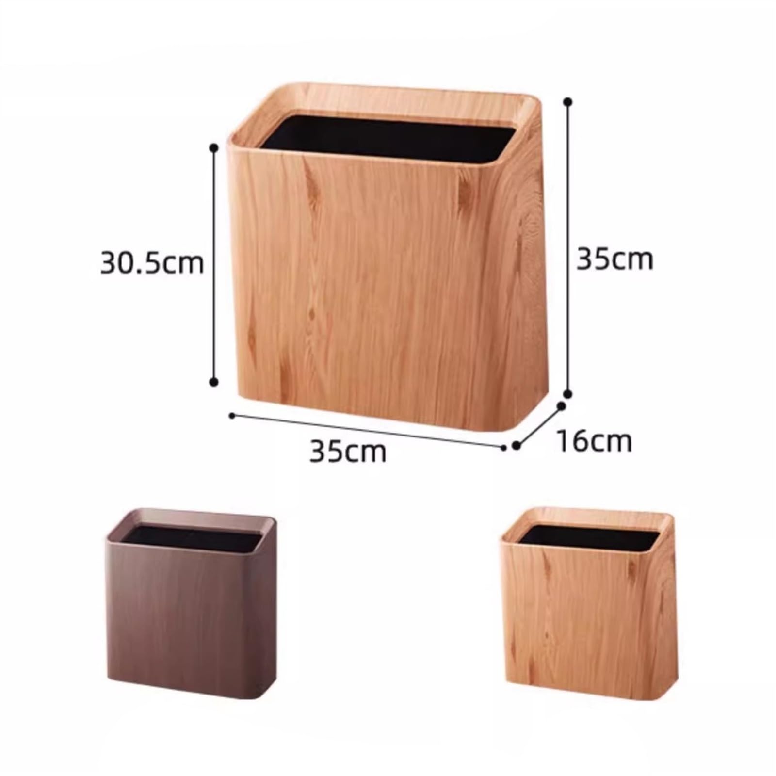 Poubelle Déco Imitation Bois - 22x22x27 Cm, Design Élégant Pour Bureau, Chambre, Salon | Plastique Durable Et Léger - 5