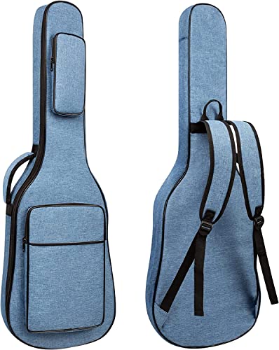 Image of 39 Inch Electric Guitar Bag Soft Guitar Case, 0.44 Inch Thick Padded Electric Guitar Gig Bag Waterproof Guitar Backpack with Pockets, Blue