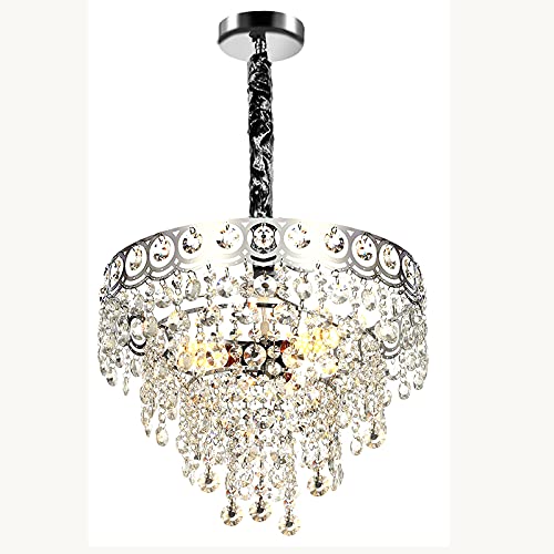 Modern Crystal Chandelier K9 Crystal Lighting Fixture Pendant Ceiling Chandelier for Dining Room Bedroom Living Room 3 E26 Bulbs D15.5" x H12" (Clear/Chrome)