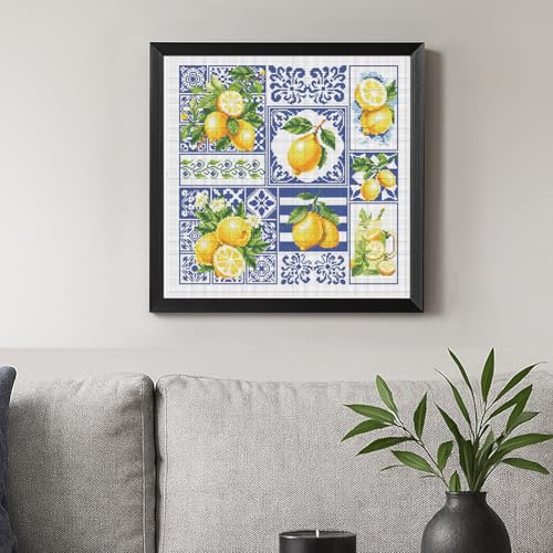 Image of FREEBLOSS 11CT Cross Stitch Kit Stamped Cross Stitch Craft Kit with Stitching Guide for Beginners Lemon Embroidery Set Crossstitch Wall Hanging Set 17.7x17.7inch