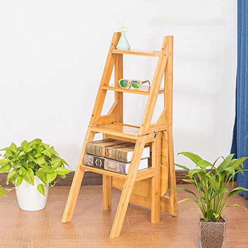 Taburetes de biblioteca de bambú con estantes multifunción para salón 5