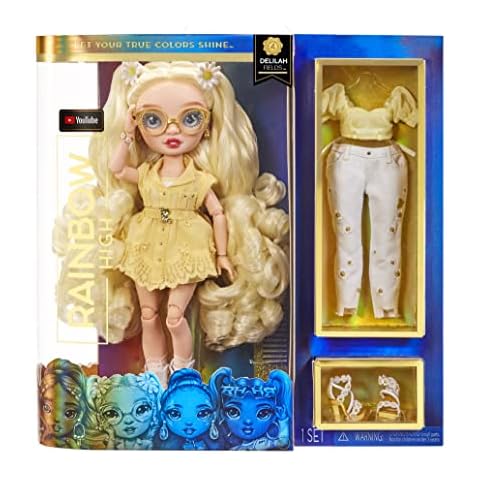 Rainbow High - DELILAH FIELDS - Buttercup Yellow Fashion Doll with Albinism & Glasses Includes 2 Mix & Match Designer Outfits with Accessories - For Kids 6-12 Years Old and Collectors Cover