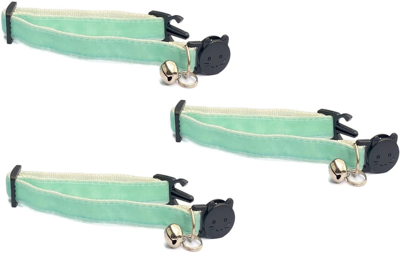 Velvet Cat Collars with Bell. Safe Breakaway Quick Release Buckle. Available in Cat & Kitten Size (Pack of 3) (Cat Collar (20cm