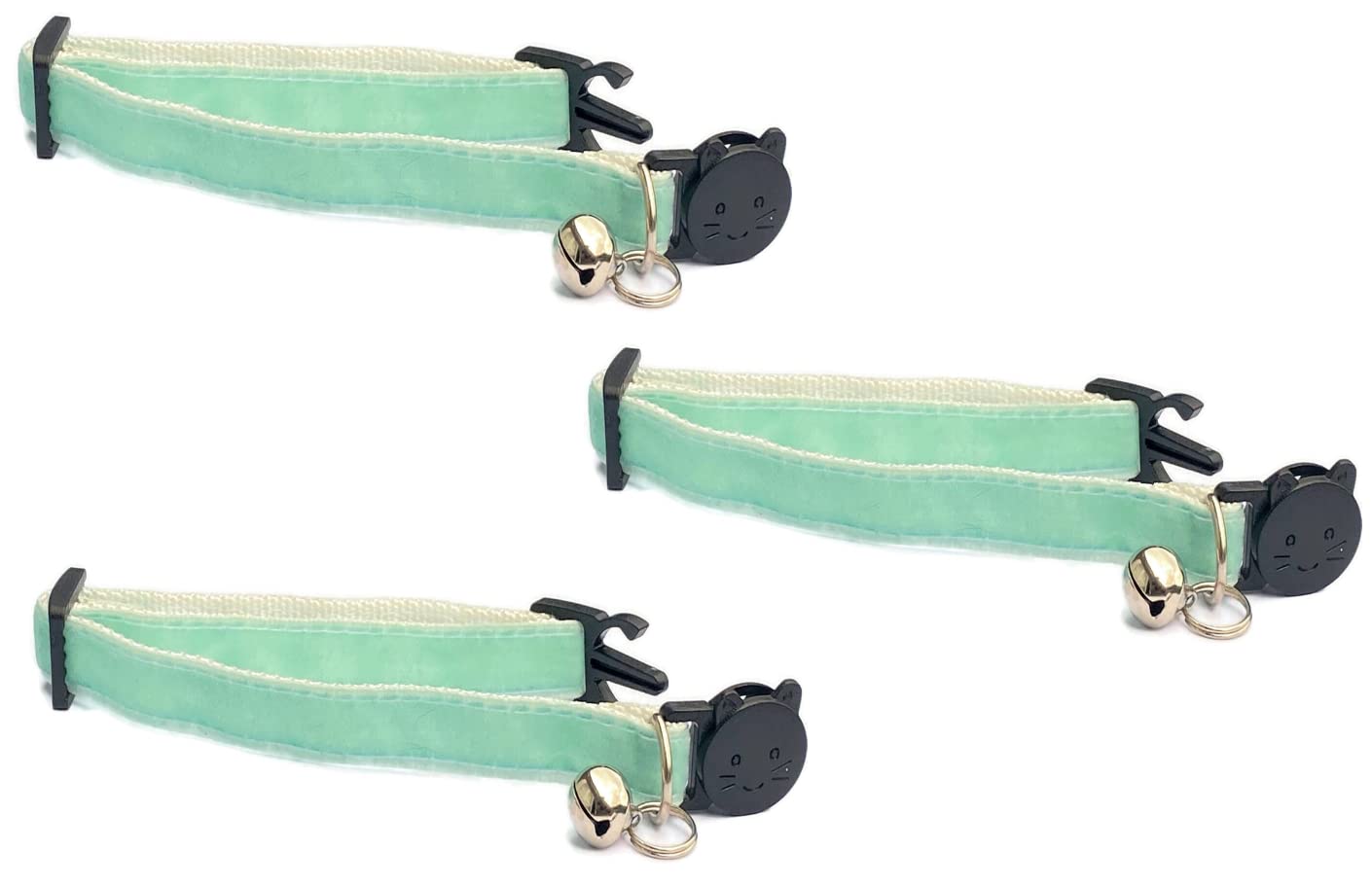 Velvet Cat Collars with Bell. Safe Breakaway Quick Release Buckle. Available in Cat & Kitten Size (Pack of 3) (Kitten Collar (15cm - Image 2