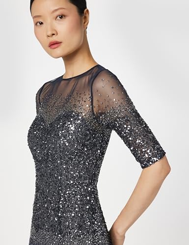 Image of Adrianna Papell Women's Beaded Illusion Dress | Long Sequin Evening Dress with Fitted Bodice & Tulle Skirt Overlay
