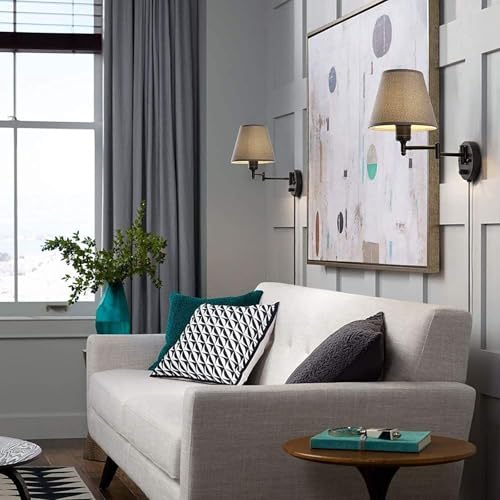 Luz de pared moderna ajustable aplique E27 con brazo giratorio y cable enchufe gris