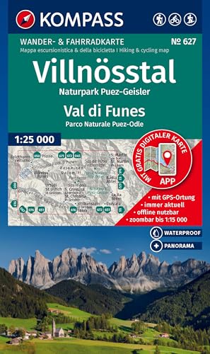 Kompass Wanderkarte 627 Villnösstal / Val Di Funes, Naturpark Puez-Geisler / Parco Naturale Puez-Odle 1:25.000: Wander- Und Fahrradkarte In Einem - ..