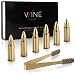 Gold Bullet Whiskey Chillers Stones - Whiskey Rocks By The Wine Savant Set of 6\- Stainless Steel Bullet Shaped Ice Cubes, Gift Box Come, Tongs and Storage Bag, Whiskey or Scotch Rocks
