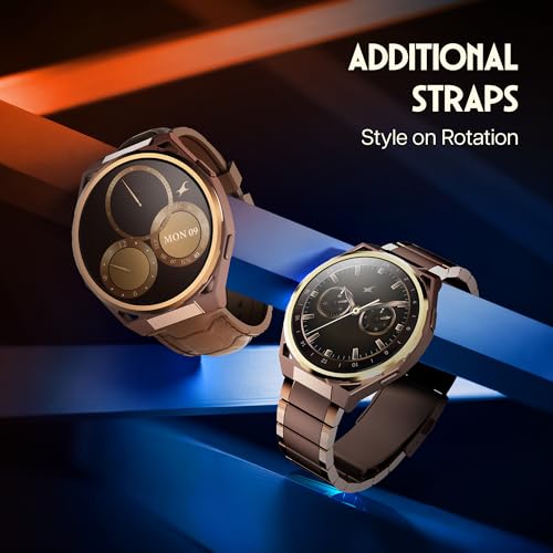 Image of Fastrack Marvellous FX3 Smartwatch with 1.43 inch AMOLED Display, Metal Case & Strap, Slim 10.4mm Design, AI Watchfaces, BT Calling, HRM, SpO2 & Sleep Tracking, IP68, Additional Silicone Strap - Brown