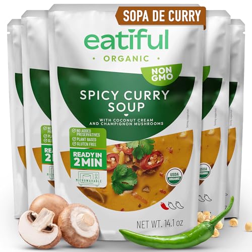 EATIFUL Sopa De Curry, Elaborada Con Verduras Orgánicas, Sopa De Curry Tailandesa Vegana Lista Para Comer, Sin Conservantes Añadidos, Sin Gluten, 400g (Paquete De 5 Unidad)