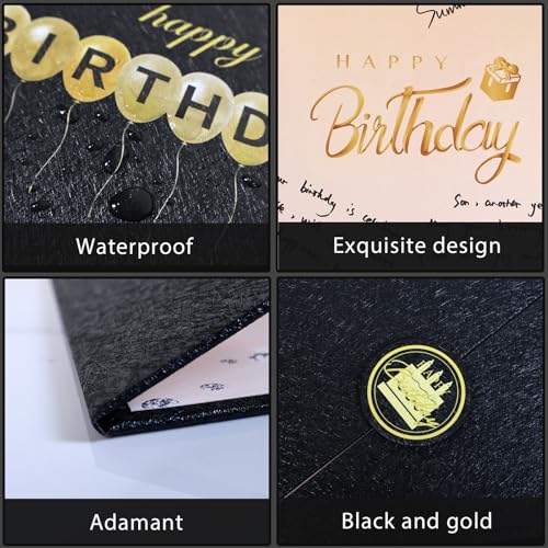 Image of Crenics Black and Gold Birthday Decorations for Women Men, Creative Birthday Guest Sign in Book Alternative, Happy Birthday Signature Book 18 inch x 12 inch, Great Birthday Gifts for Girls or Boys